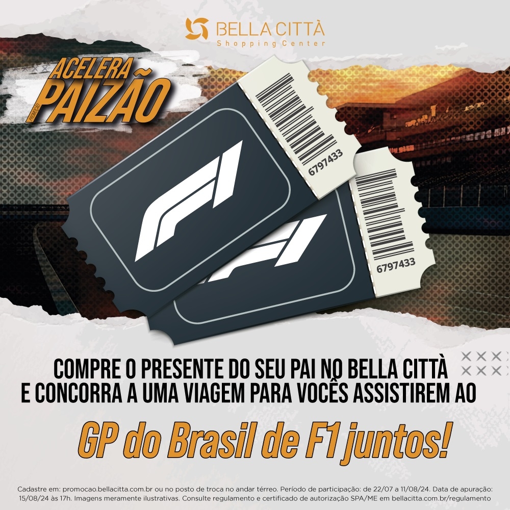 Bella Città lança campanha para levar duas pessoas ao GP do Brasil de Fórmula 1