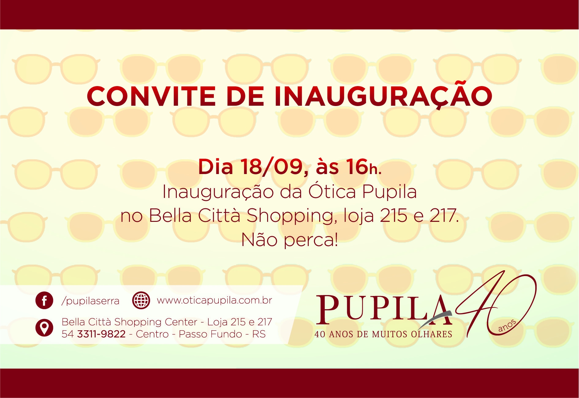 Ótica Pupila inaugura nessa sexta – feira no Bella Città Shopping