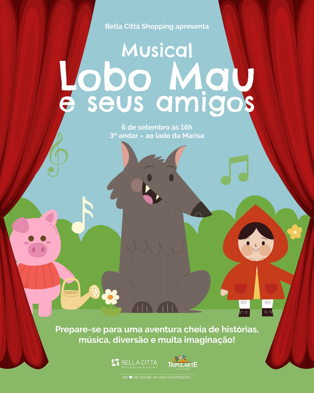 Musical “Lobo Mau e seus Amigos” promete uma tarde de histórias, música e diversão no Bella Città Shopping