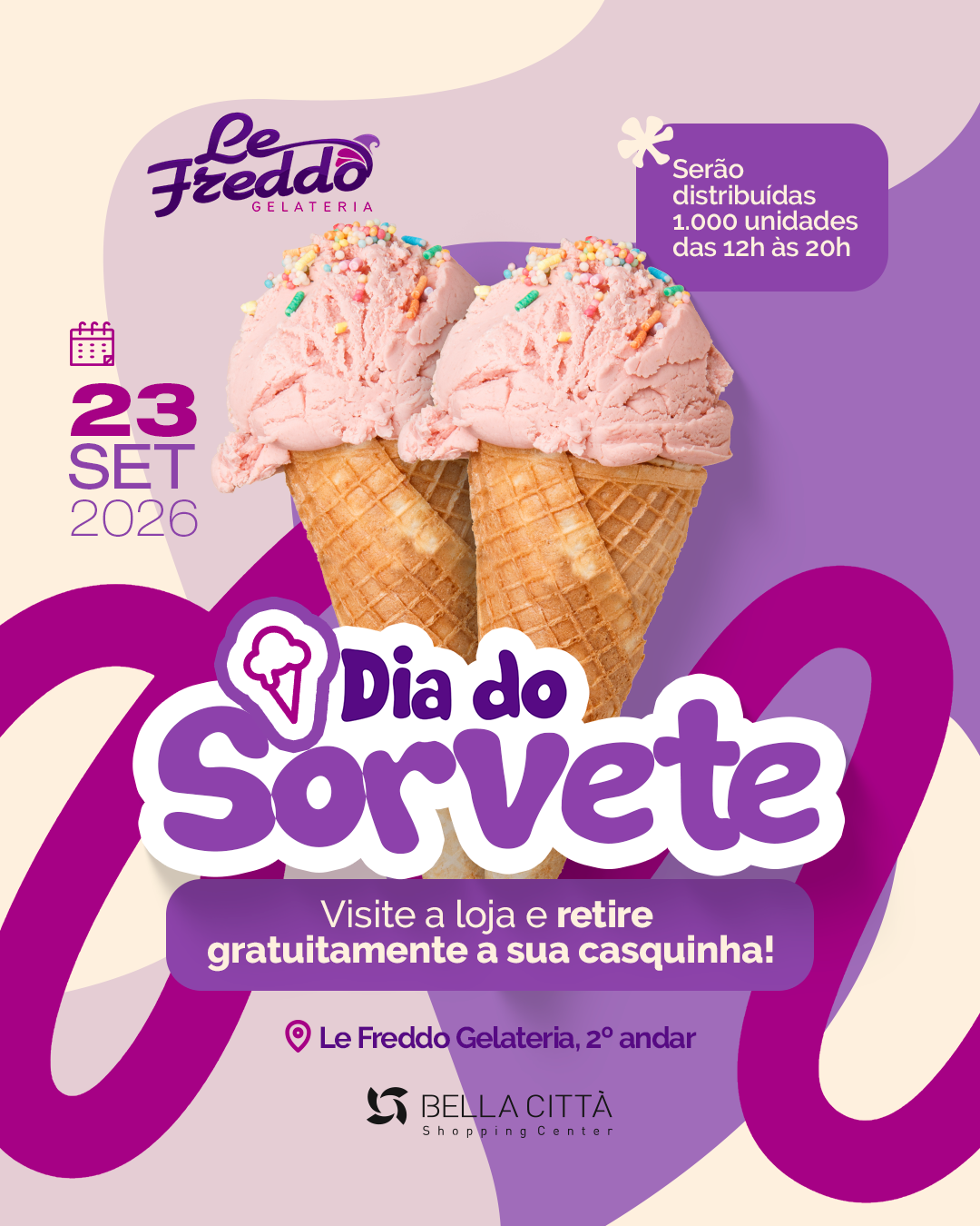 Dia do Sorvete é celebrado com distribuição gratuita de sorvetes no Bella Città