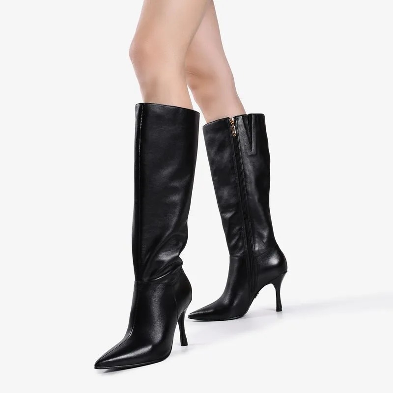 Bota Preto Cano Longo Couro