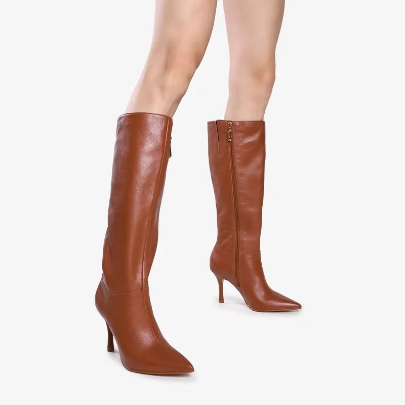 Bota Caramelo Canela Cano Longo Couro