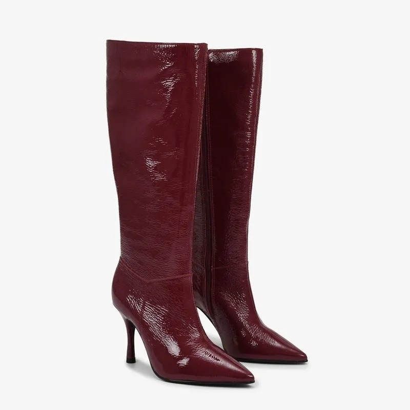 Bota Vinho Dark Cherry Cano Longo Couro