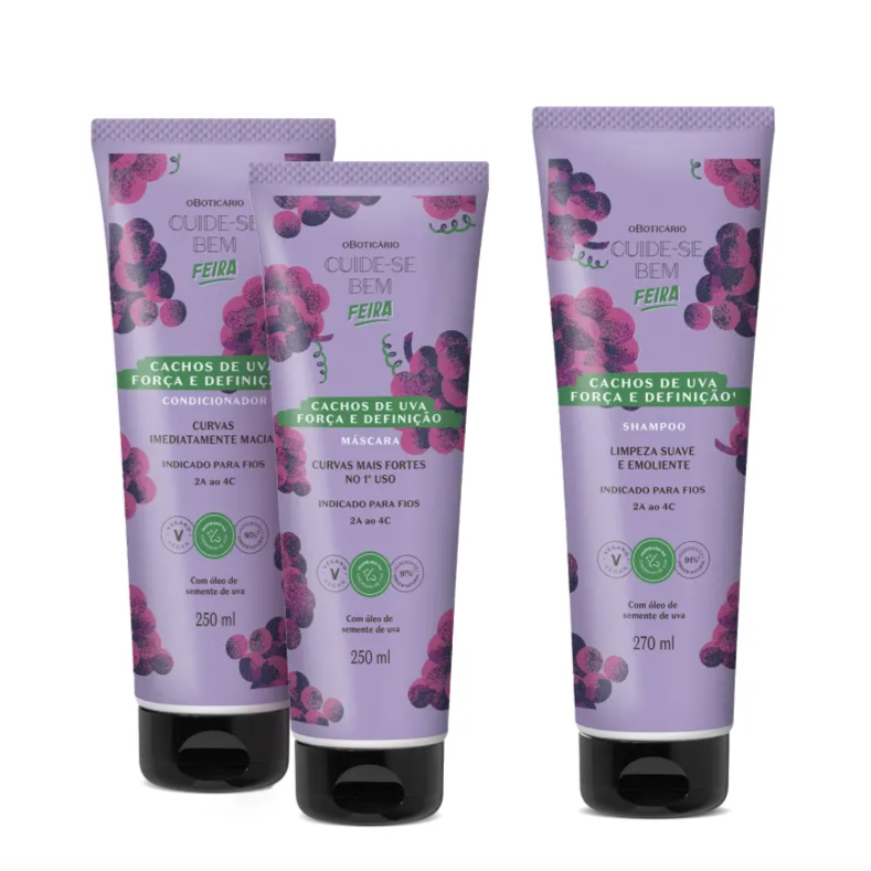 Combo Cuide-se Bem Cachos de Uva: Shampoo 270ml + Máscara Capilar 250ml +Condicionador 250ml