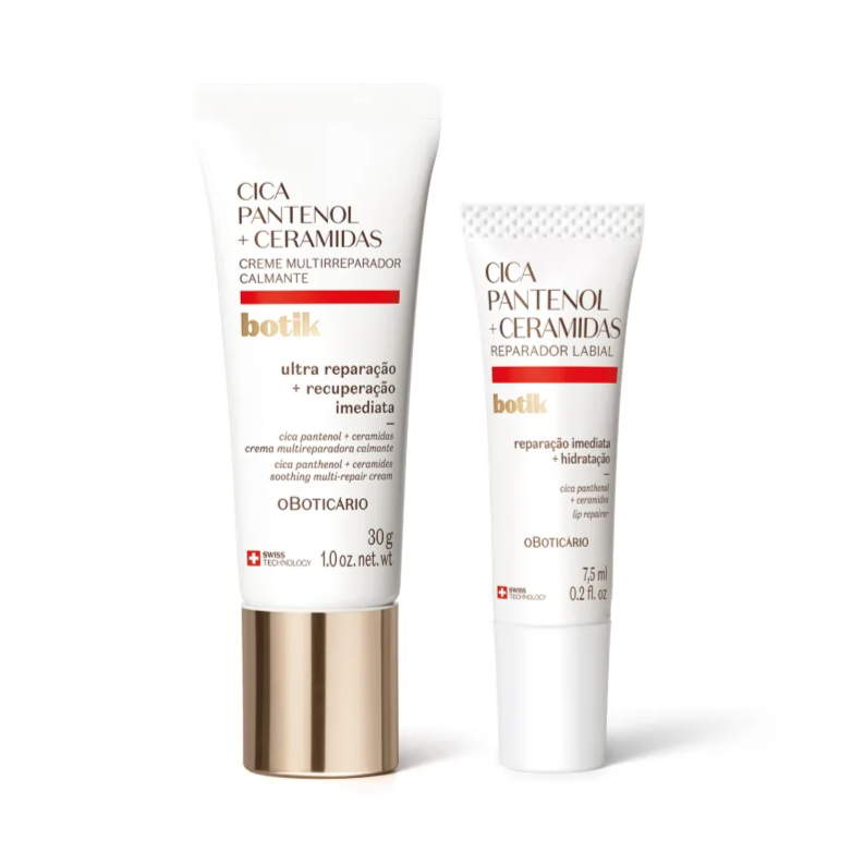 Combo Botik Cica Pantenol E Ceramidas: Creme Facial Multirreparador Calmante 30g + Reparador Labial 7,5ml