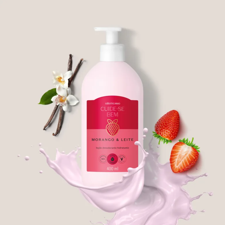 Loção Hidratante Desodorante Corporal Cuide-se Bem Morango e Leite, 400ml