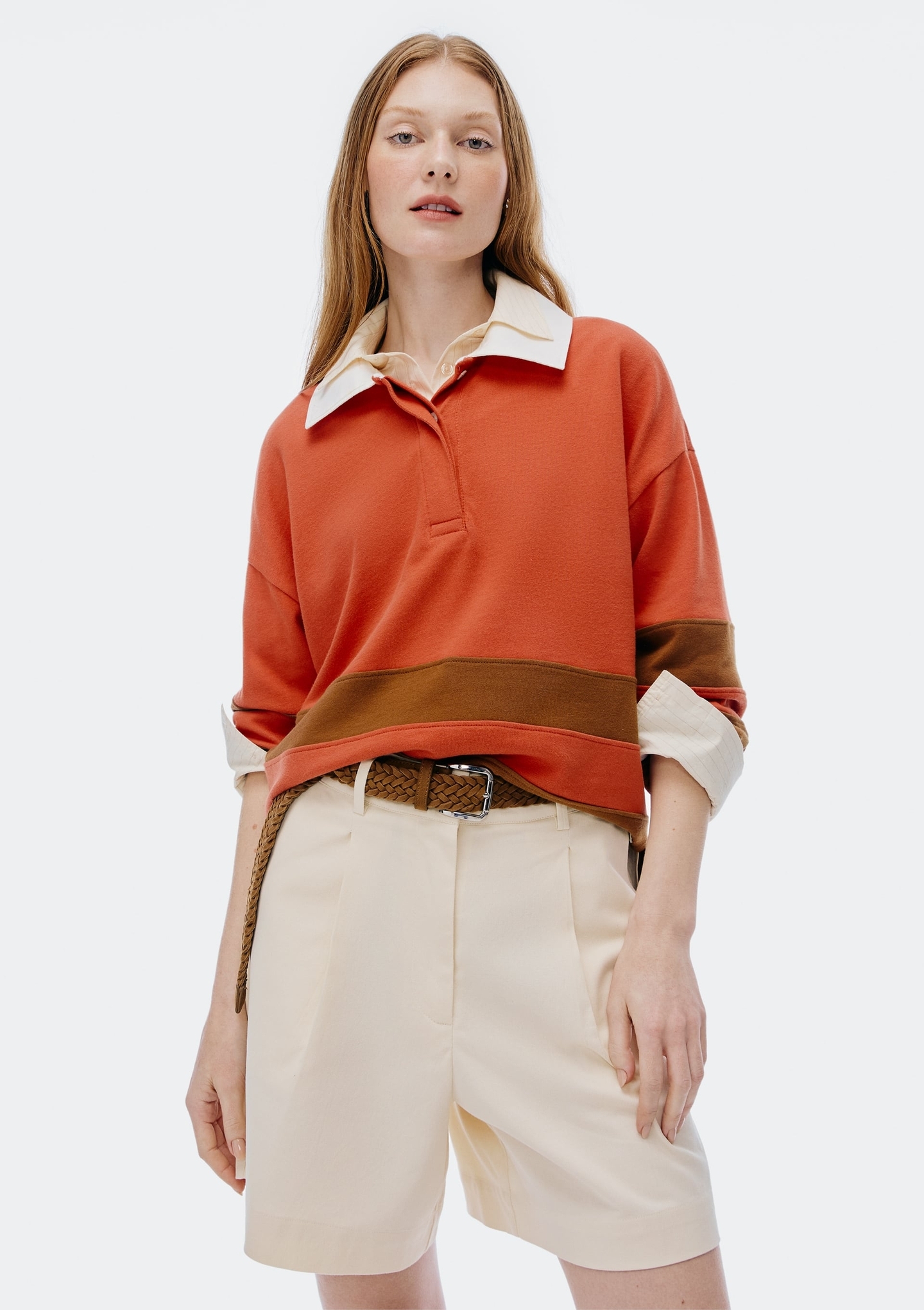 blusão feminino oversized gola polo - laranja